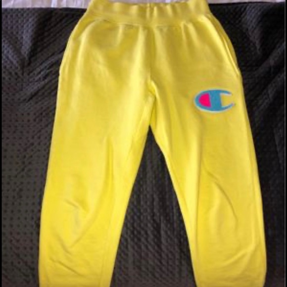 Champion Reverse Weave sweats/joggers bright yellow with blue and pink also - Picture 2 of 3